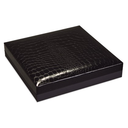 Hochwertige flache Schatullen in Schwarz zum verpacken von Gold- und Silberschmuck